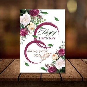 Lot de 3 (avec enveloppes), carte d'anniversaire 5 x 7 pouces Bourgogne floral - Portrait, faites sourire vos amis et vos proches !