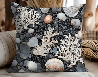 Seashell Pillow: Coastal Beach House Throw Cushion