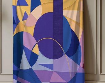 Abstract Geometric Art Velveteen Plush Blanket | Modern Colorful Shapes