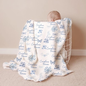 Dainty Toile de Jouy Blue Name Blanket
