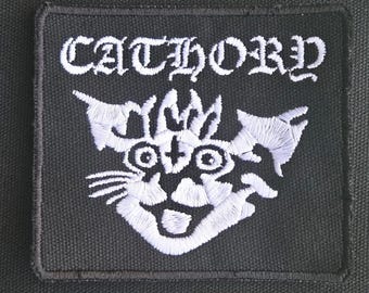 Cathory - Bathory Inspirierter Katzen Aufnäher - Bestickte Leinwand
