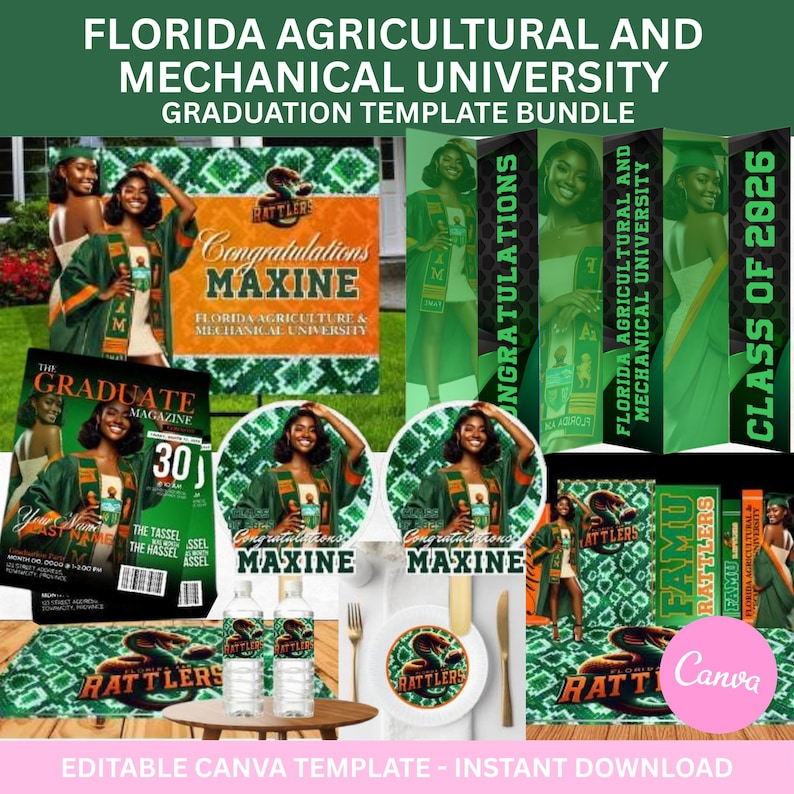 FAMU 2026 Graduation Template Bundle, Orange Green Rattlers Design ...