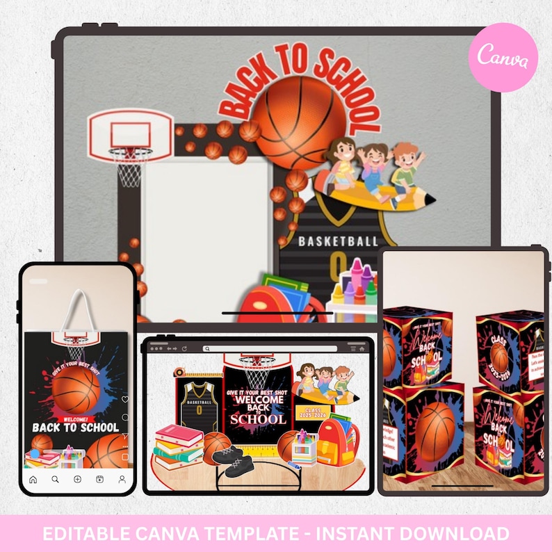 Basketball Back to School Party Template Canva, Editable Sports School ...