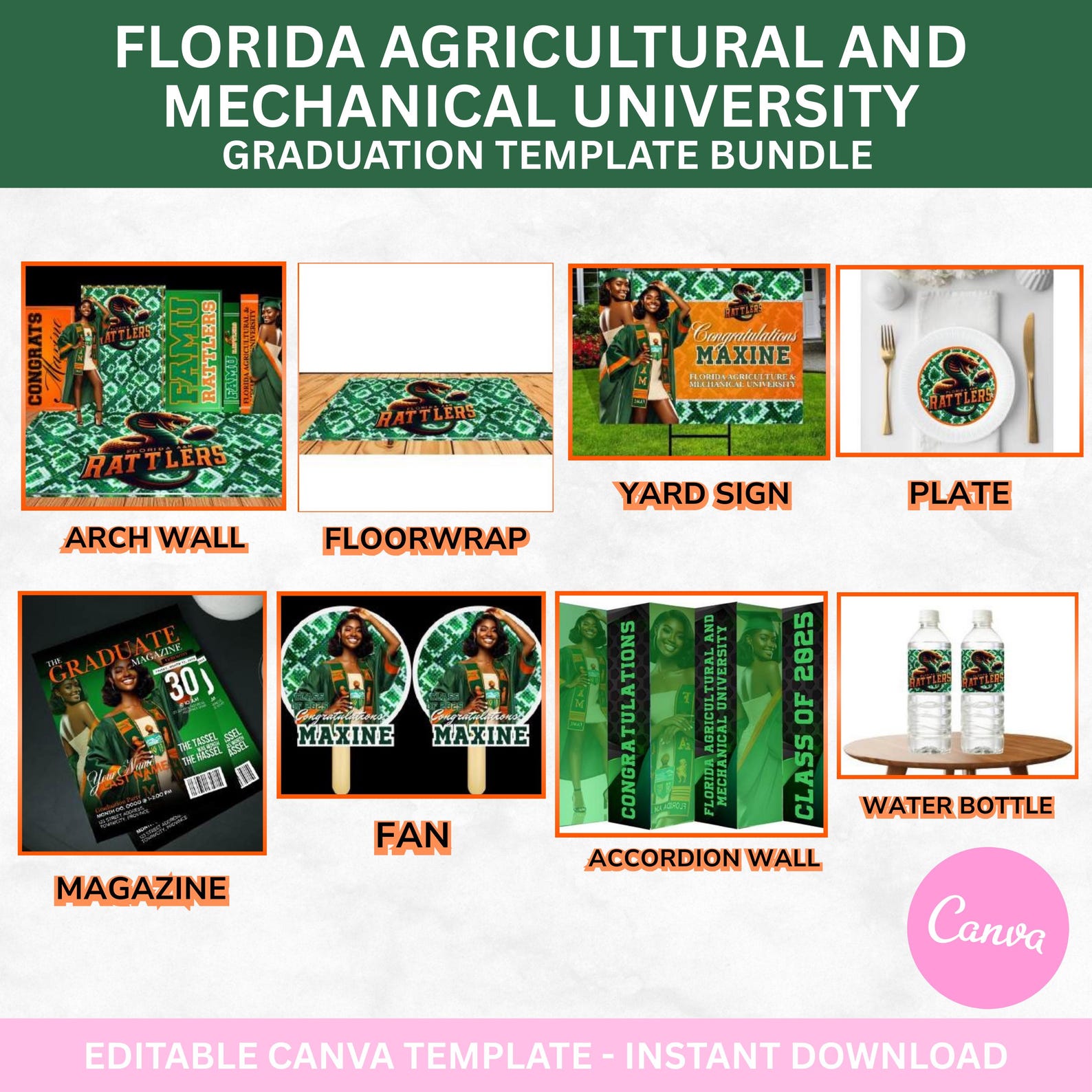 FAMU 2026 Graduation Template Bundle, Orange Green Rattlers Design ...