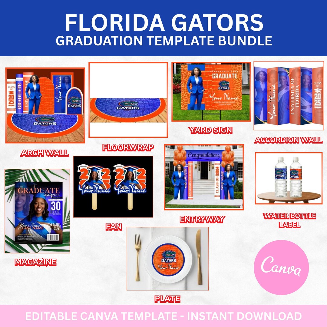 Orange & Blue Gators Graduation Canva Bundle, Class of 2025 2026 ...