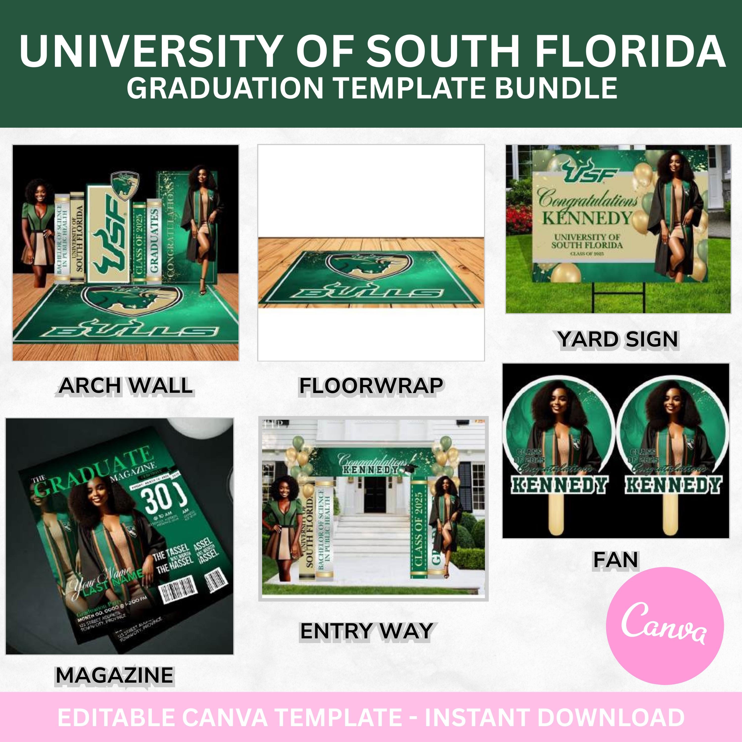Usf Graduation Map USF Graduation Bundle, Green Gold Arch, Class of 2026 Templates ...