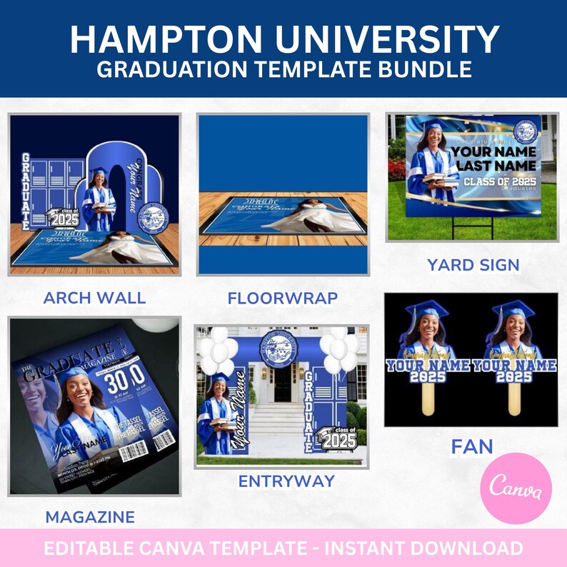 Royal Blue White Graduation Bundle, Class of 2025 2026 Senior ...