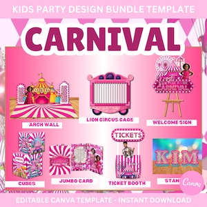 Kids Carnival Birthday Party Template, Editable Canva Circus Decor (Digital Download)