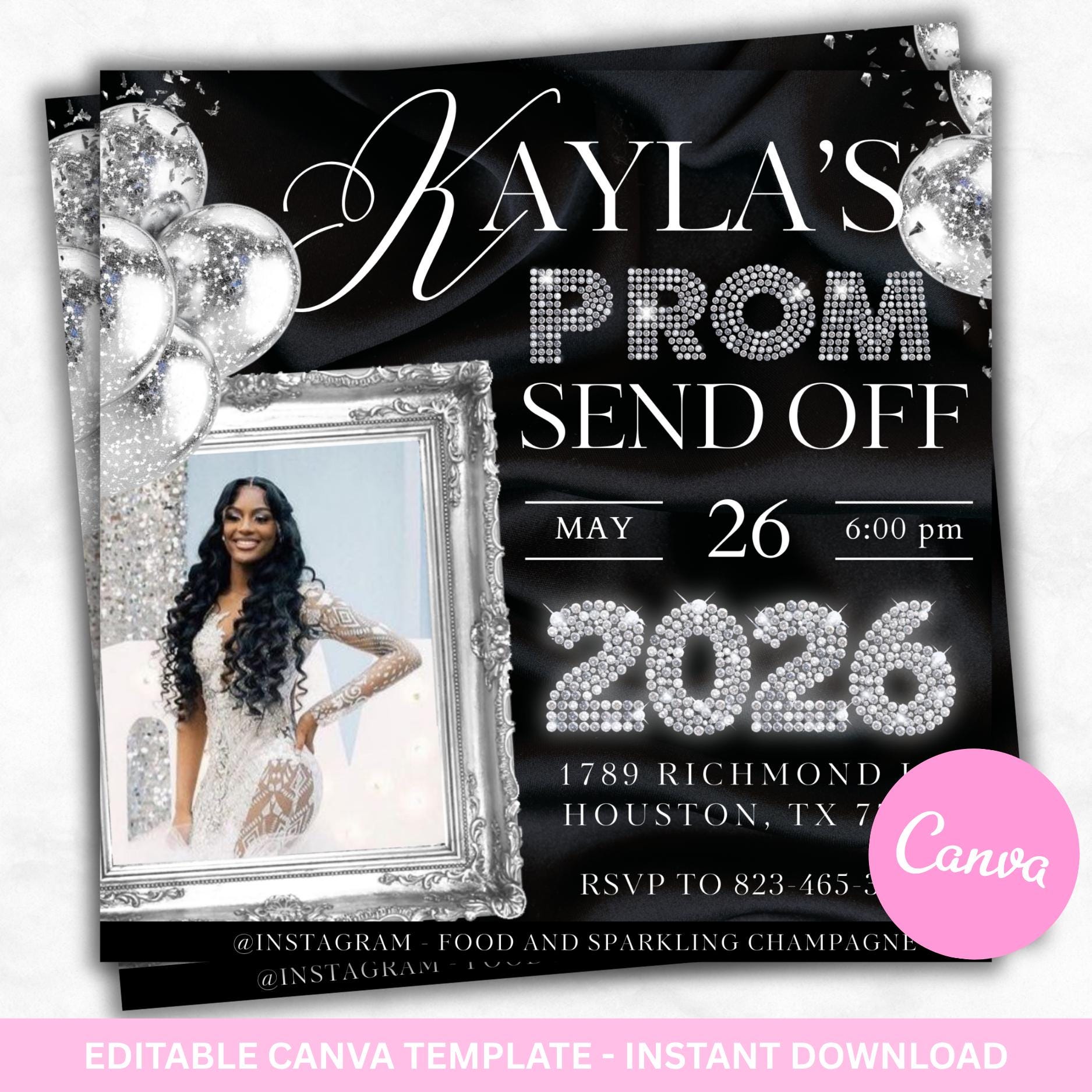 Editable Prom Send off Invitation Flyer, Class of 2026 Canva Template ...