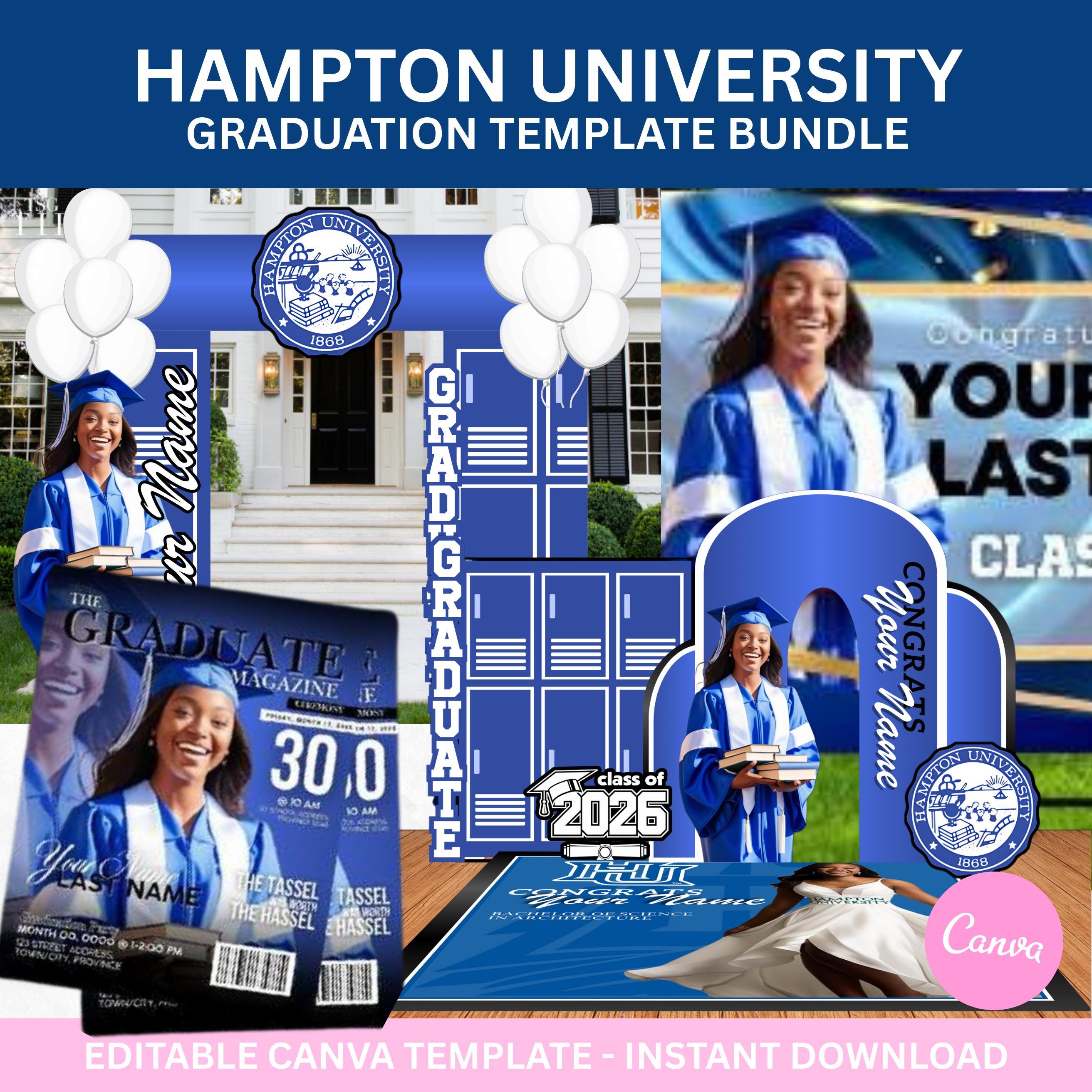 Royal Blue White Graduation Bundle, Class of 2025 2026 Senior ...