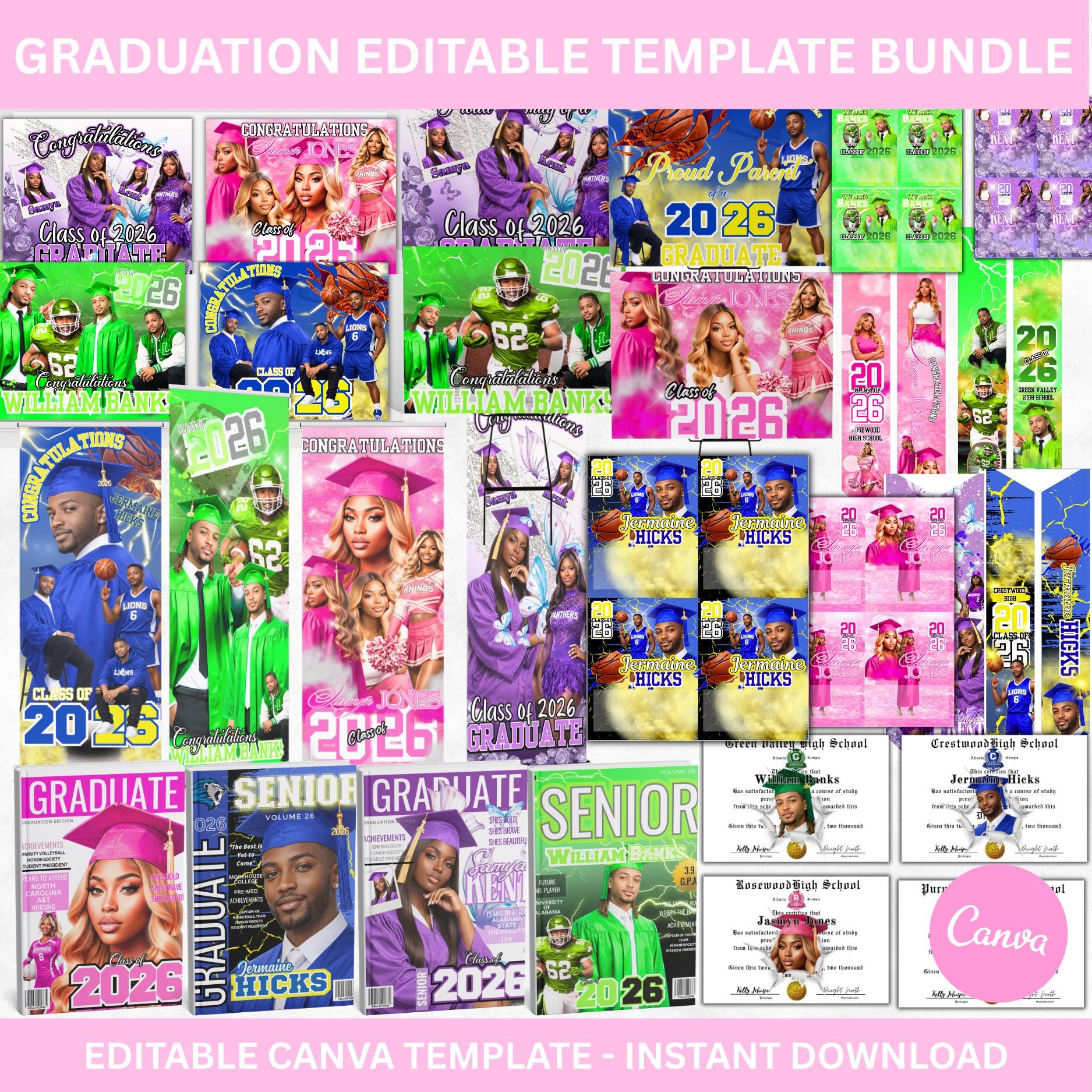 Class of 2026 Graduation Decor Bundle, Editable Canva Templates ...