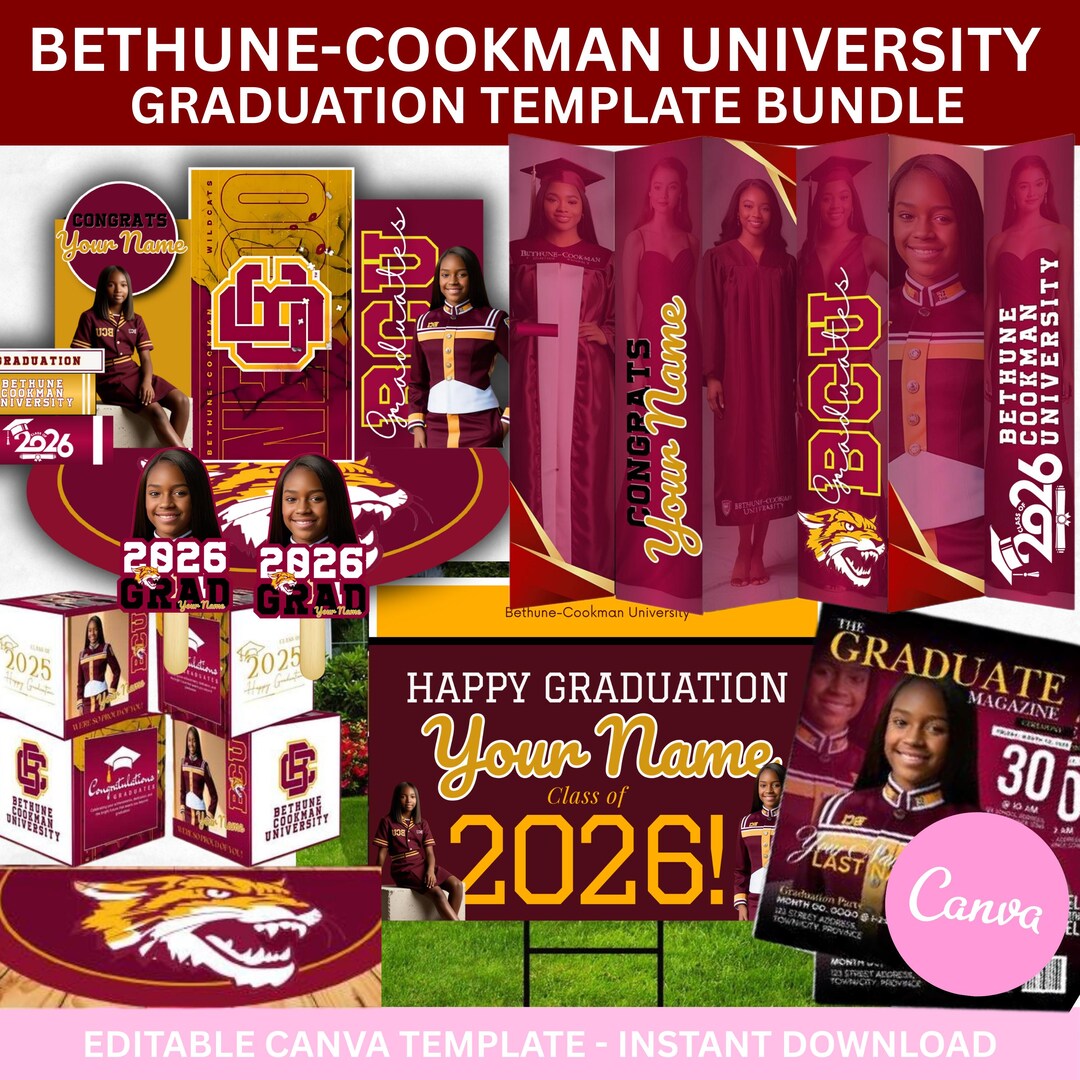 2026 Graduation Maroon and Gold Decor Editable Template Bundle (digital ...