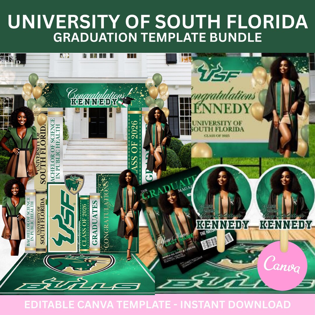 Usf Graduation Map USF Graduation Bundle, Green Gold Arch, Class of 2026 Templates ...