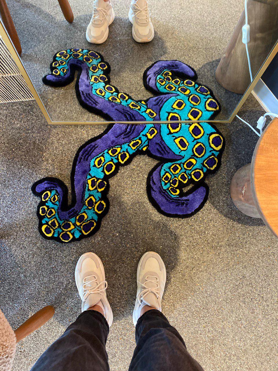 Octopus Tentacle Arm Tufted Rug Fluffy Door Mat Handmade Sea Lover Gift ...