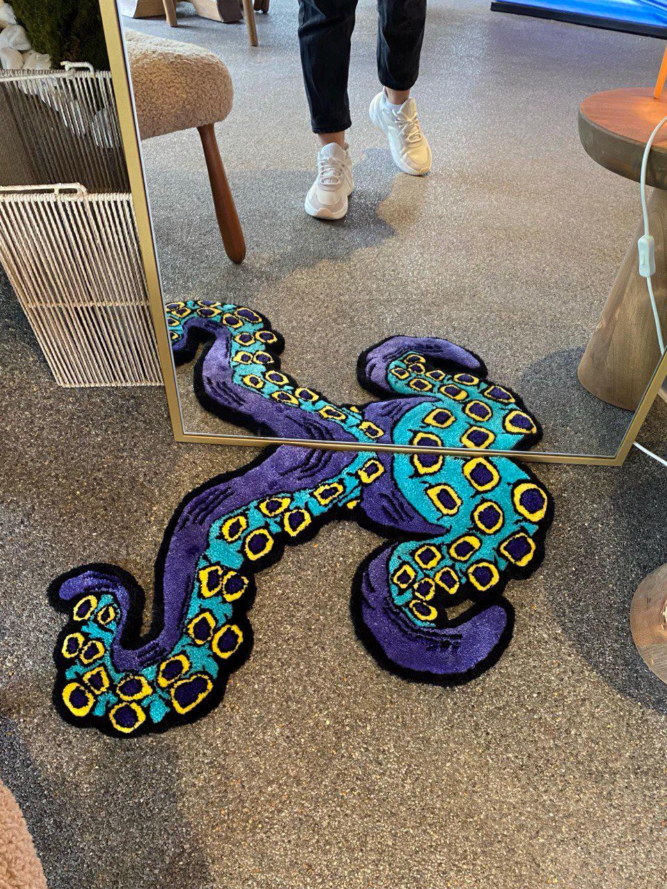 Octopus Tentacle Arm Tufted Rug Fluffy Door Mat Handmade Sea Lover Gift ...