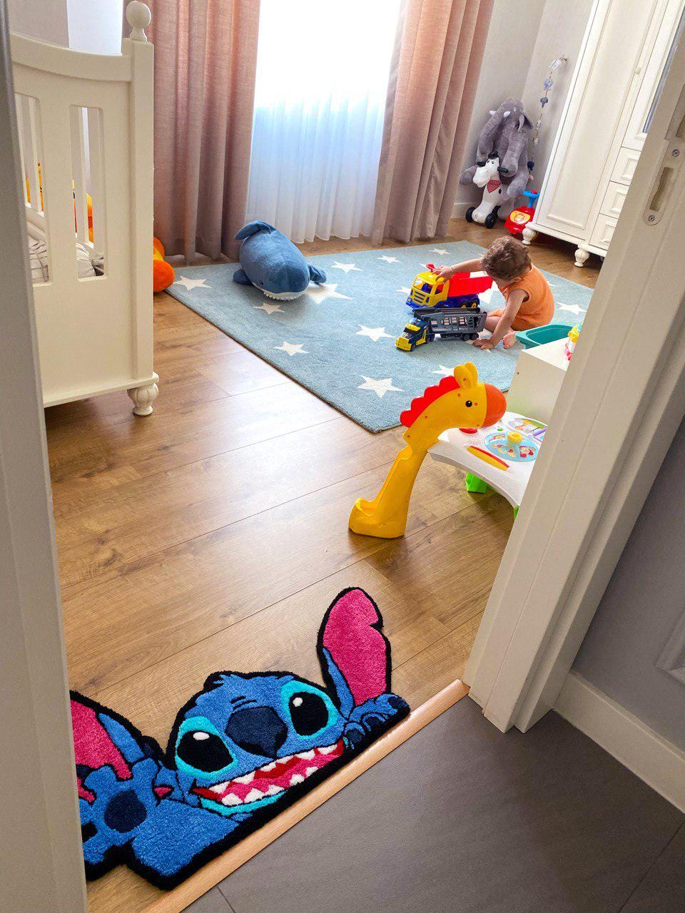 Stitch Cartoon Tufted Rug for Kids Room Play Areas Handmade Fluffy ...