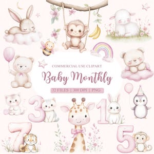 Clipart mensuel bébé, clipart anniversaire, bébé étape importante des cliparts, des cliparts chiffres, des cliparts animaux, décoration chambre d'enfant PNG, ballons PNG