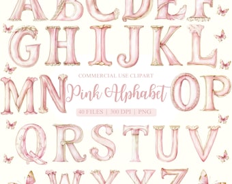 Pink Alphabet Watercolor Clipart, Alphabet PNG, Baby Monthly Milestone, Numbers Clipart, English Alphabet, Baby Girl Birthday Clipart