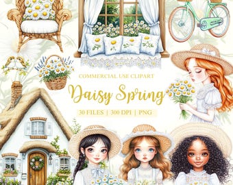Vår Clipart, Vår, Daisy Clipart, Vårflicka Clipart, Daisyblomma, Blomma Clipart, Cottagecore Vår, Påsk Clipart, Vår PNG