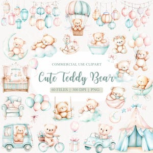 Aquarelle bleu ours en peluche clipart, ours en peluche mignon, décoration de chambre de garçon, baby shower bleu, clipart baby shower, clipart anniversaire garçon