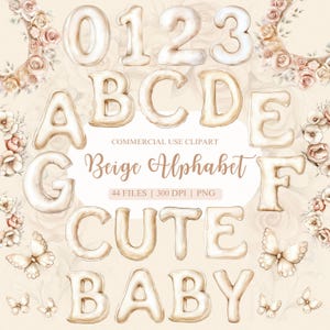 Alphabet Aquarell Clipart, Alphabet PNG, Baby-Monatsmeilenstein, englisches Alphabet, Zahlen Clipart, Beige Alphabet, Vorschule