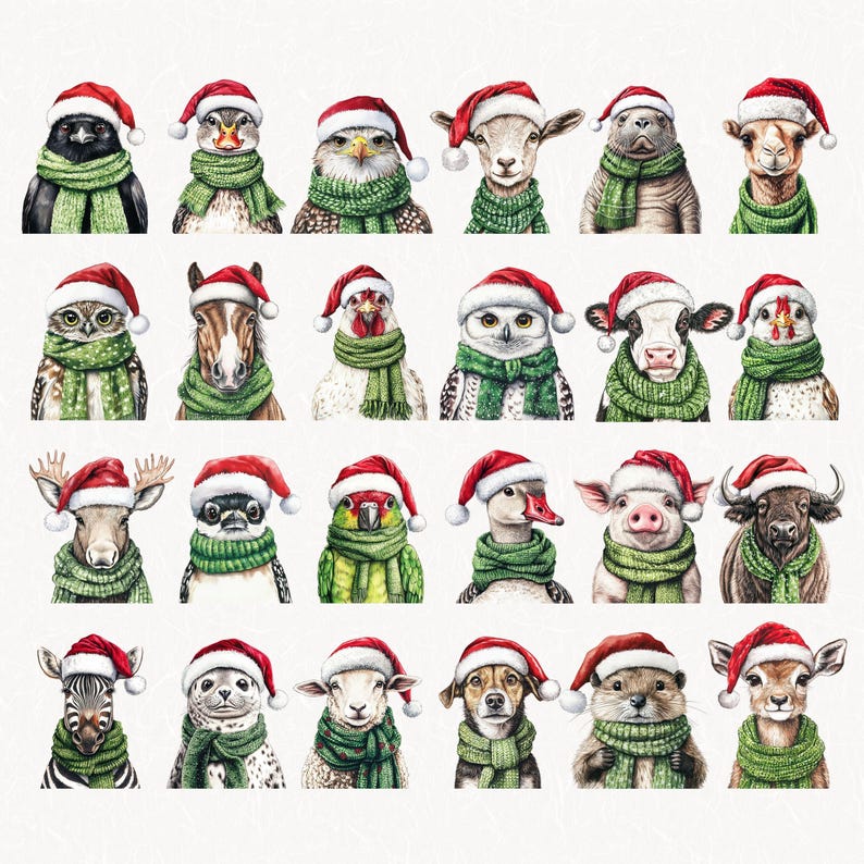 Cute Christmas Animal Portraits Clipart Bundle, Forest Animals Png ...