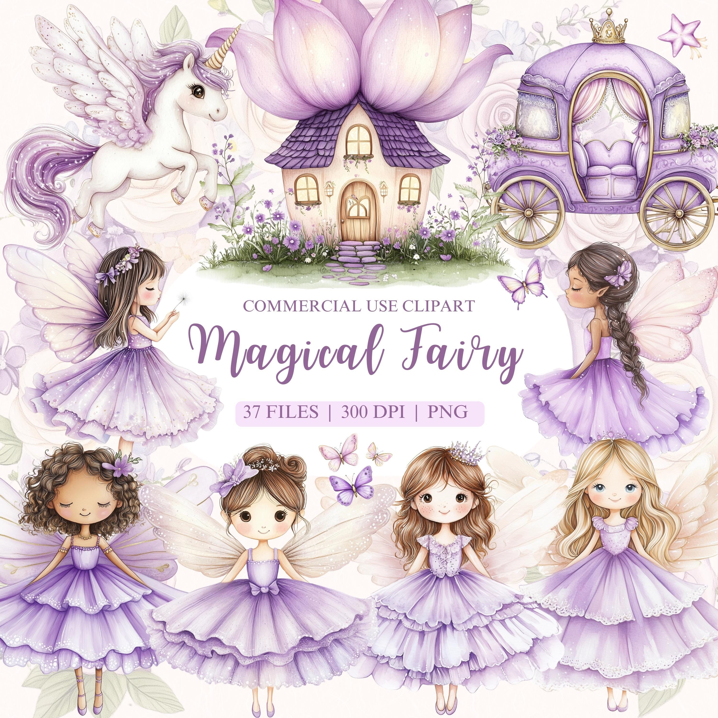 Watercolor Fairy Clipart, Fairy Garden, Purple Fairy PNG, Unicorn PNG ...
