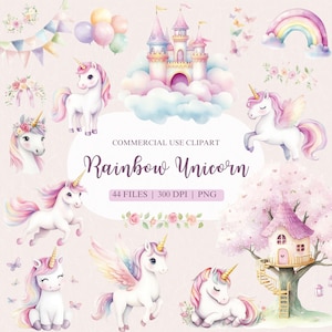 Regenboog eenhoorn aquarel clipart, eenhoorn png, regenboog eenhoorn png, kasteel clipart, clipart eenhoorn verjaardag, clipart eerste verjaardag