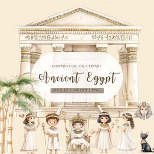 Watercolor Ancient Egypt Clipart, Luxor Clipart, Cute Cleopatra, Egyptian Pyramid, Egyptian Clipart, Antique Clipart, Egyptian Goddess