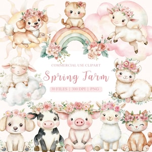 Clipart animaux de la ferme, clipart printemps, amis de la ferme, animaux de la ferme PNG, clipart poulet, mouton Clipart, vache mignonne PNG, clipart pépinière de la ferme