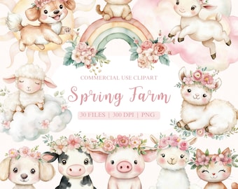 Farm Animals Clipart, Spring Clipart, Farm Friends, Farm Animals PNG, Chicken Clipart, Sheep Clipart, Cute Cow PNG, Farm Nursery Clipart