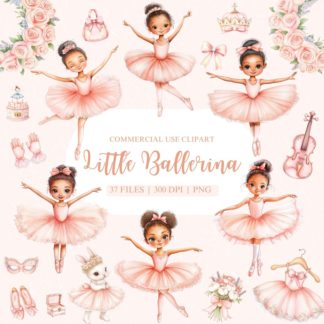 Watercolor Little Ballerina Clipart, Black Ballerina, Swan Lake Clipart ...