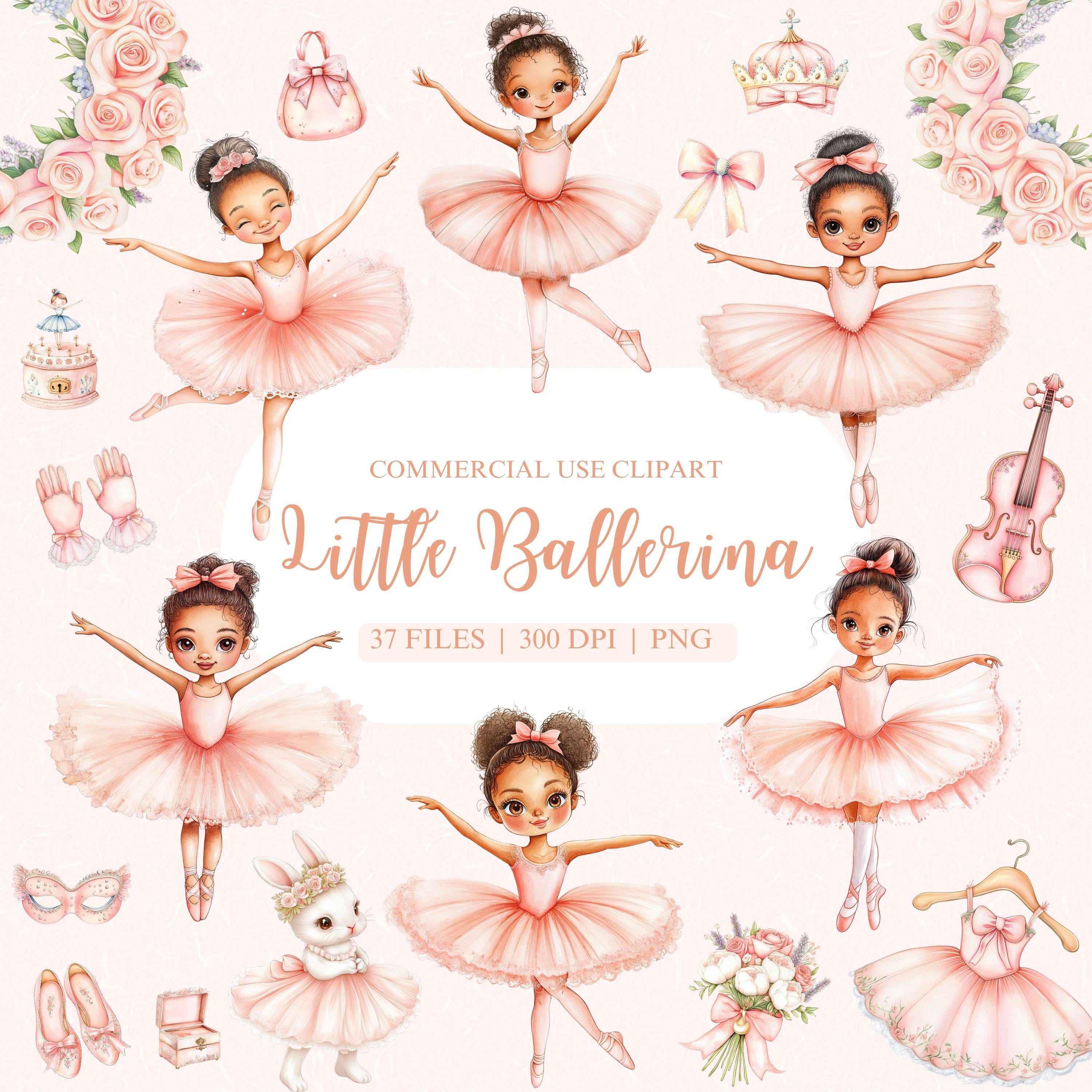 Watercolor Little Ballerina Clipart, Black Ballerina, Swan Lake Clipart ...