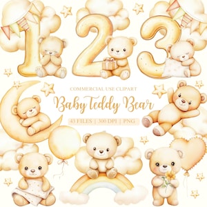 Ours en peluche clipart, clipart bébé jalon mensuel, clipart anniversaire, clipart bébé jalon, cliparts chiffres, cliparts animaux
