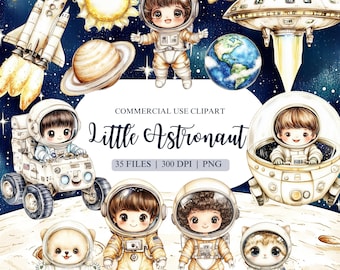 Astronaut Watercolor Clipart, Space Clipart, Boy and Girl Birthday Clipart, Planets and Rockets PNG, Space and Galaxy PNG, UFO Clipart