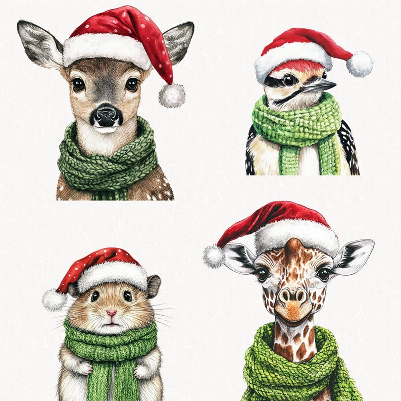Cute Christmas Animal Portraits Clipart Bundle, Forest Animals Png ...