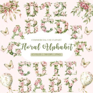 Aquarelle Floral Alphabet Clipart, clipart bébé étape, rose PNG PNG, Alphabet fleurs sauvages, Alphabet floral PNG, nombre Floral PNG
