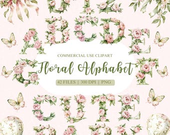 Alfabeto floral en acuarela, clipart de hitos del bebé, alfabeto rosa PNG, alfabeto de flores silvestres, alfabeto floral PNG, número floral PNG