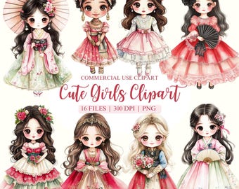 Imágenes prediseñadas de acuarela de chicas lindas, imágenes prediseñadas de niñas pequeñas, imágenes prediseñadas de niñas étnicas, imágenes prediseñadas de niñas chibi, imágenes prediseñadas de niñas negras, rusas, afroamericanas