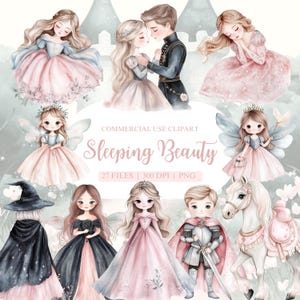 Sleeping Beauty Watercolor Clipart, Aurora Clipart, Fairy Clipart, Fantasy Clipart, Fairytale Clipart, Baby Girl Clipart, Nursery Clipart