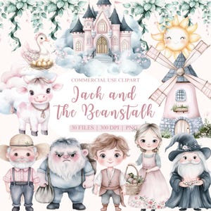 Jack and the Beanstalk Clipart, Jack Clipart, Beanstalk PNG, Watercolor Clipart, Fairytale Clipart, Fantasy Clipart, Nursery Clipart