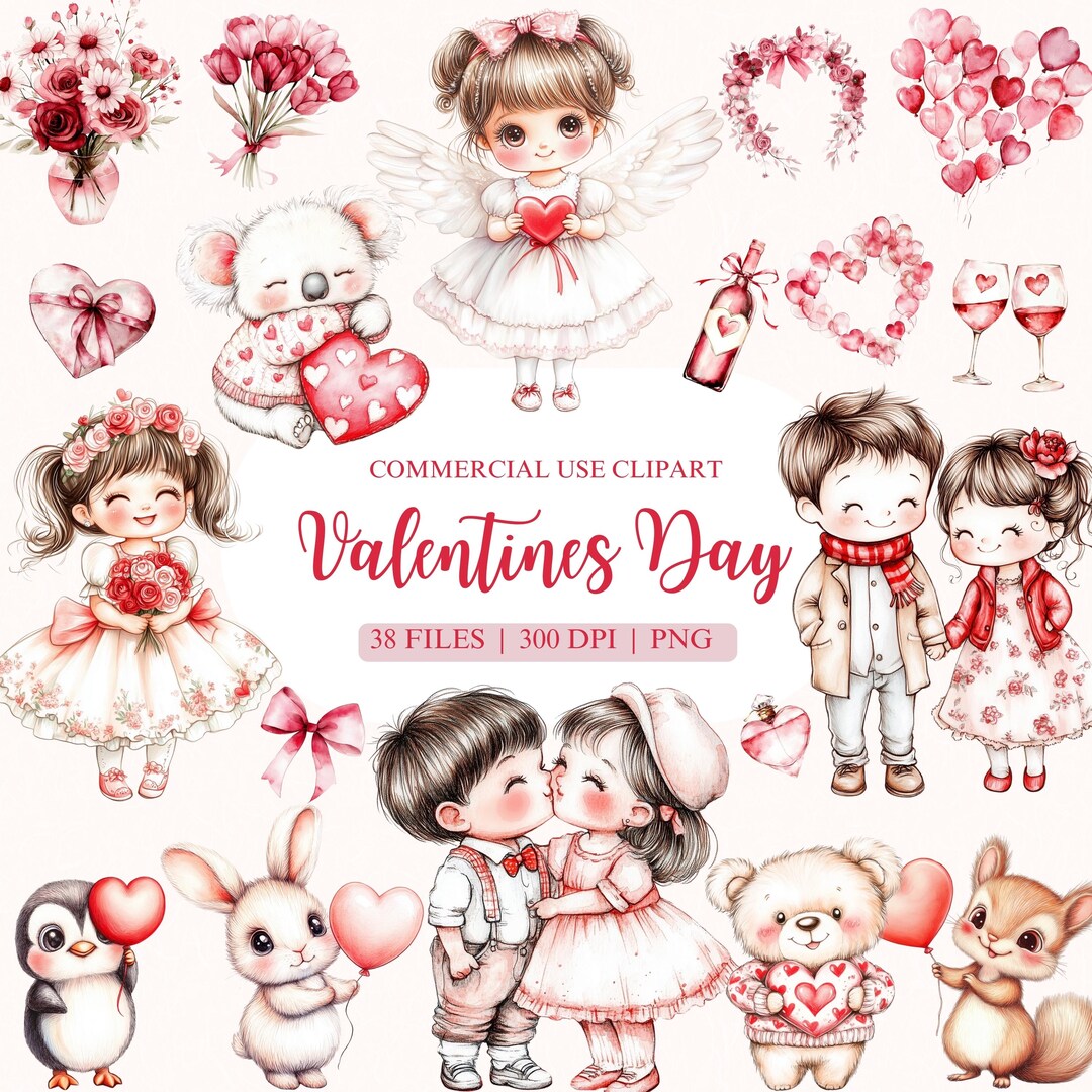 Watercolor Valentines Day Clipart, Sweet Valentine Clipart, Valentine ...