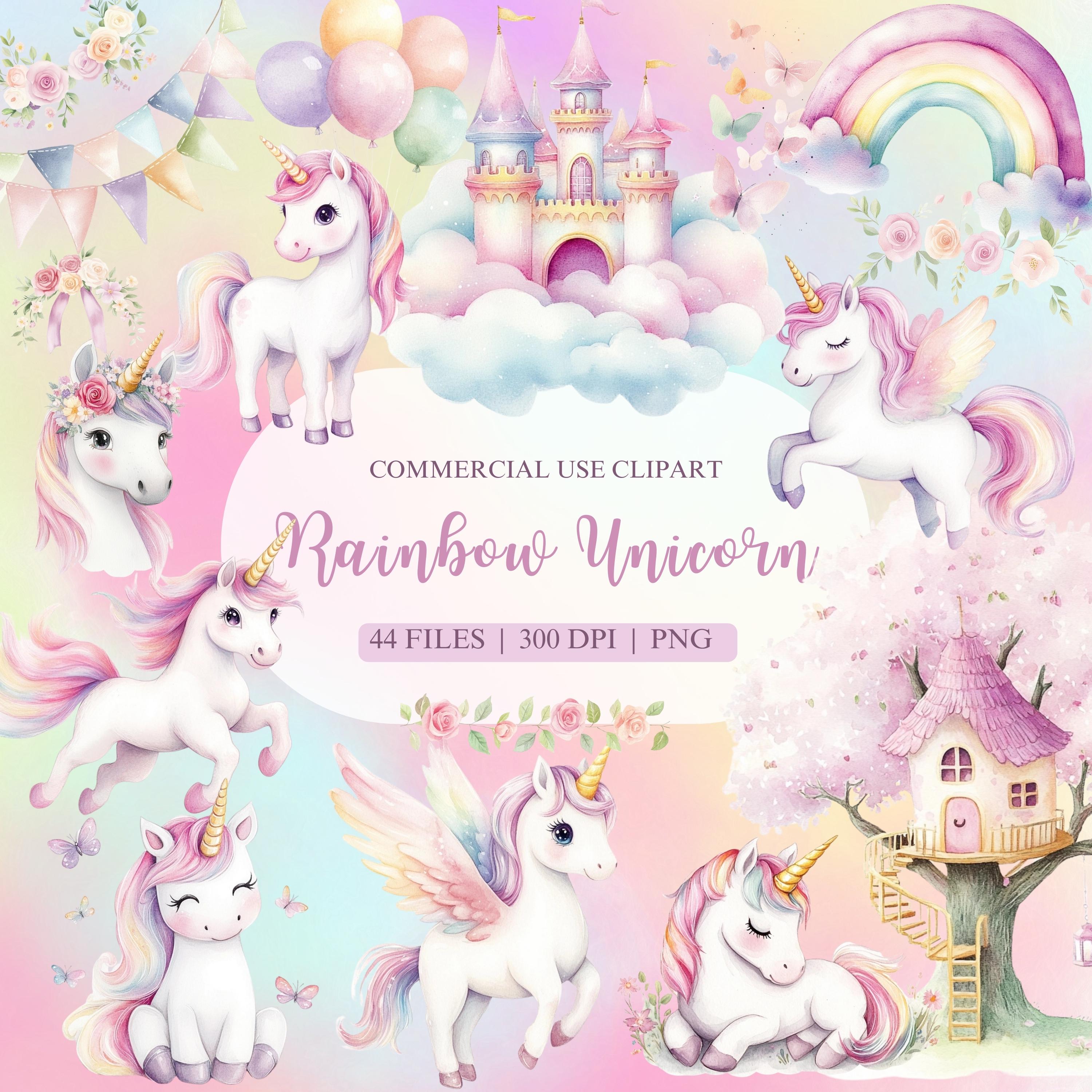 Rainbow Watercolor Clipart Bundle, Unicorn PNG , Princess Clipart ...