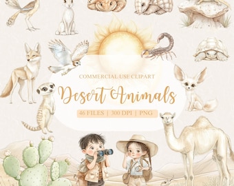 Woestijndieren aquarel clipart, ontdekkingsreizigers clipart, woestijndieren png, kameel clipart, cactus clipart, safari dieren png, safari clipart