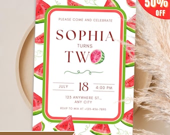 Watermelon Birthday Invitation: Watercolor Fruit Party, Editable Template (Digital Download)