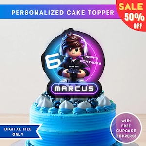 Personalized Online Gamer Cake Topper, Gaming Theme Birthday Decoration, Game inspired Party, Boy Birthday Cake, Digital Download