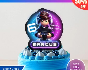 Personalized Online Gamer Cake Topper, Gaming Theme Birthday Decoration, Game inspired Party, Boy Birthday Cake, Digital Download
