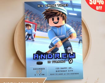 Ice Hockey Birthday Invitation, Sports Birthday Party, Kids Birthday Invitation, Hockey Boy, Editable Template Digital Downloads