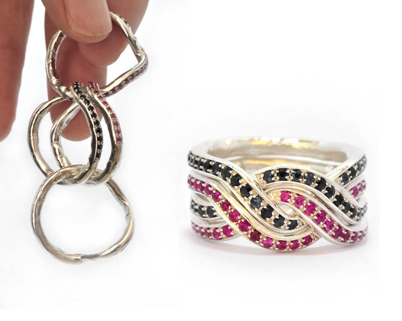 Sterling silver 4 piece puzzle ring Double twist Modern Etsy