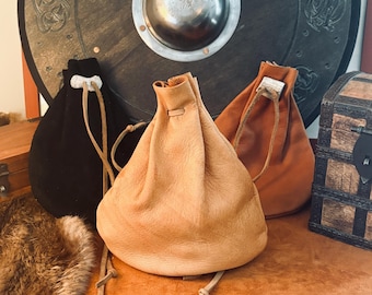 Handmade Deerskin Pouch's, Large Leather Drawstring Pouch size 10x7 inch - with antler button